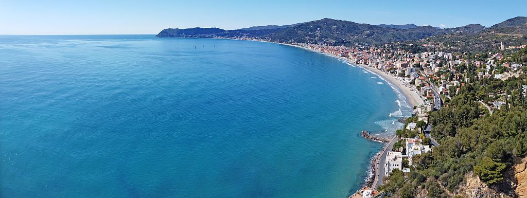 Panoramic view of Alassio beach in Italy